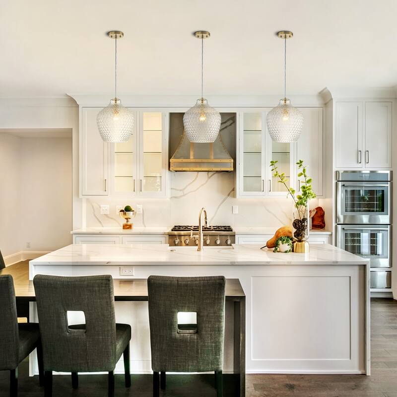 11" Modern Elegant 1-Light Gold Adjustable Pendant Lighting with Diamond-Pattern Glass Shade for Kitchen Island