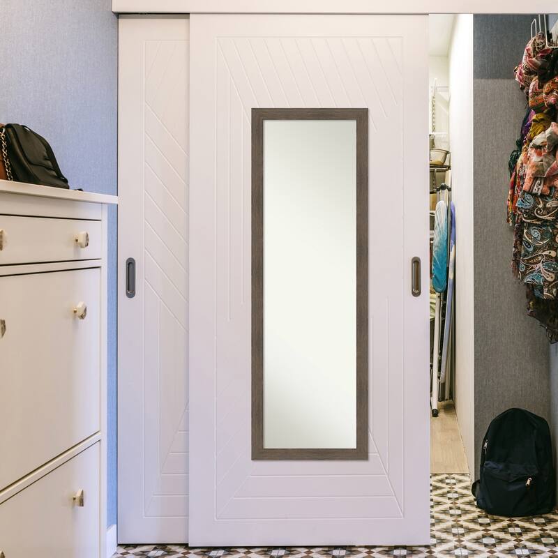 Non-Beveled Wood Full Length On The Door Mirror - Hardwood Frame - Outer Size: 17 x 51 in