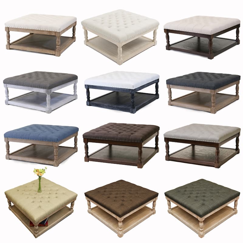 Cairona Tufted Textile 34-inch Shelved Ottoman Table