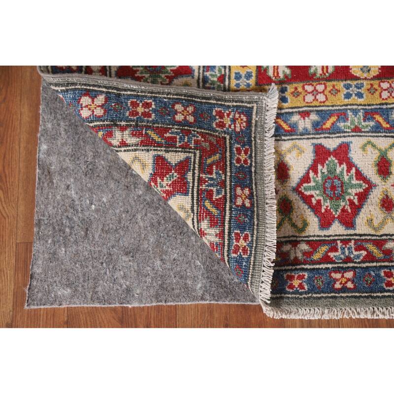 Hand Knotted Oriental 100% Wool Carpet Traditional Geometric Greys & Charcoal Kazak Area Rug - 9' 10'' X 6' 6''