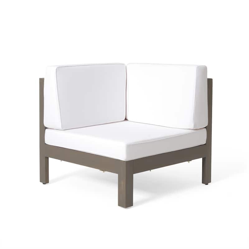 Roomfitters Oana 4-Piece Outdoor Wooden Sectional Sofa Set with Coffee Table, White Cushions