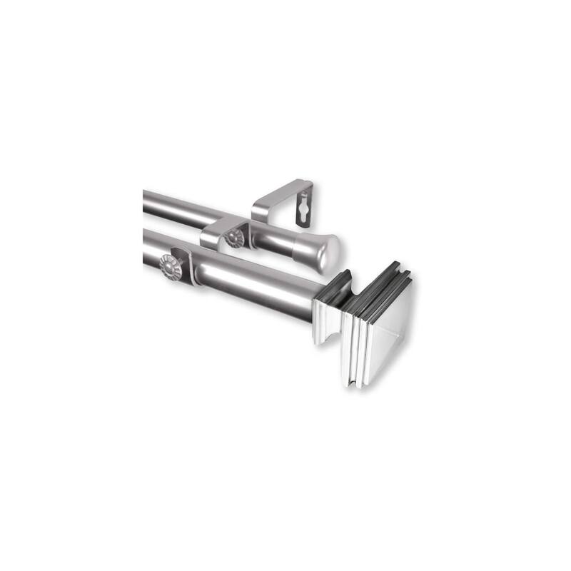 Adjustable Double Curtain Rod 160-240 Inch, Decorative Satin Nickel Rod Set - M