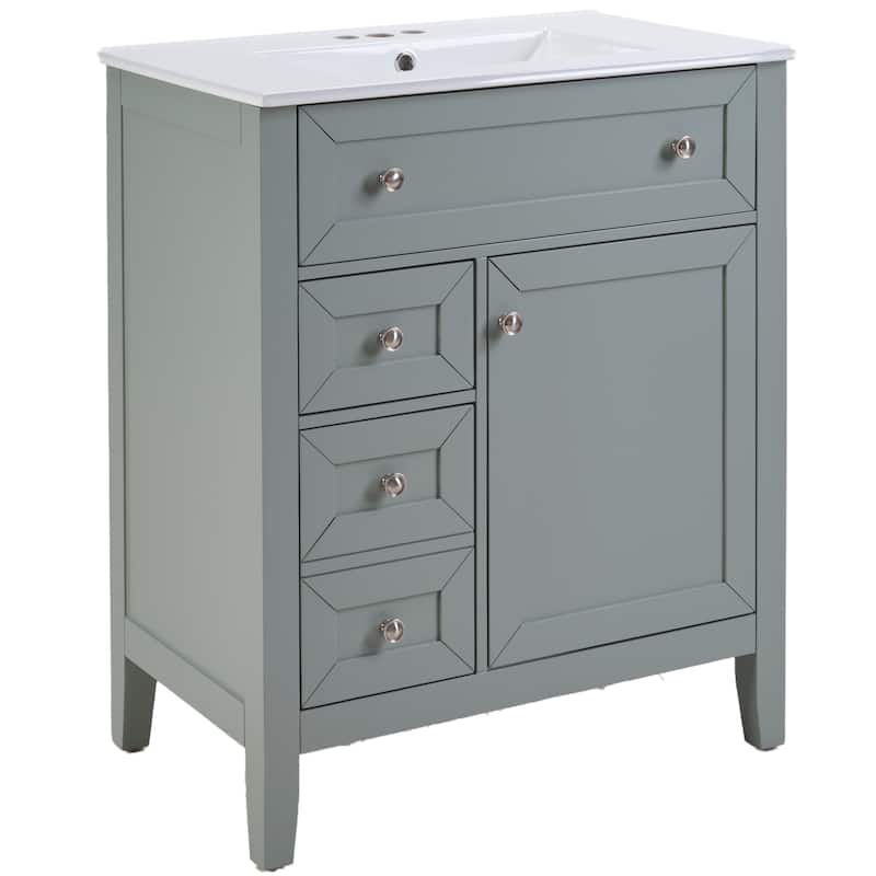 Solid Wood Bathroom Vanity with Ceramic Undermount Sink-12"Drawer Slides,Flip Bin,Single and Storage Drawer,Adjustable Shelf