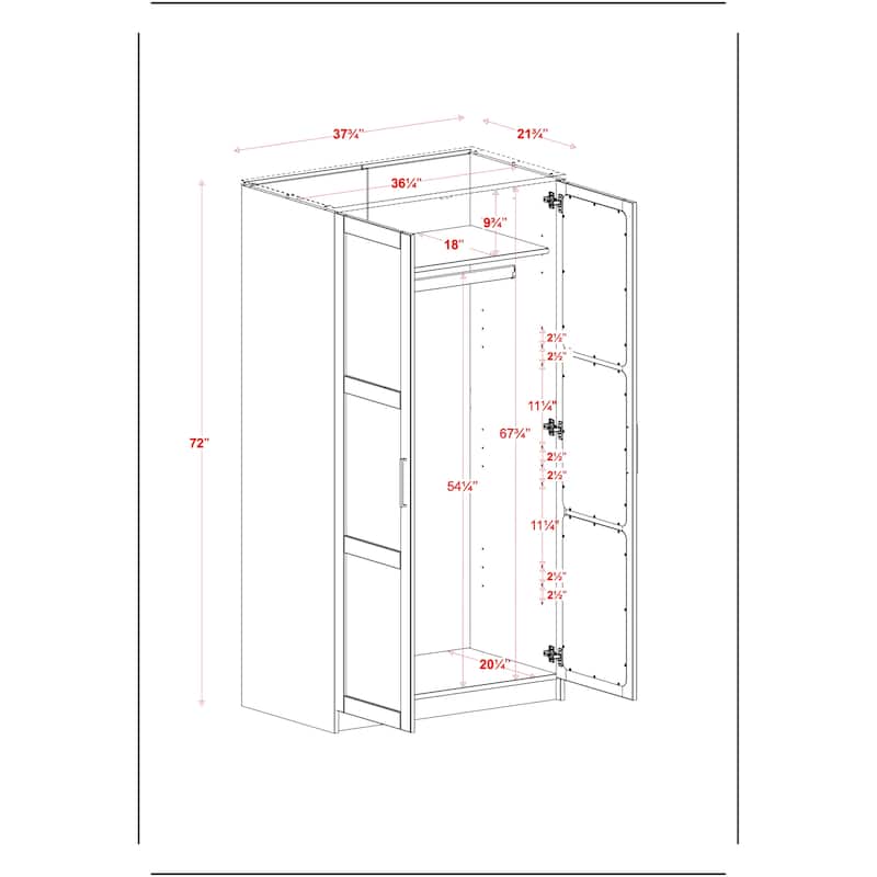 Palace Imports 100% Solid Wood 2-Door Urban Wardrobe Armoire with Solid and Mirrored Doors