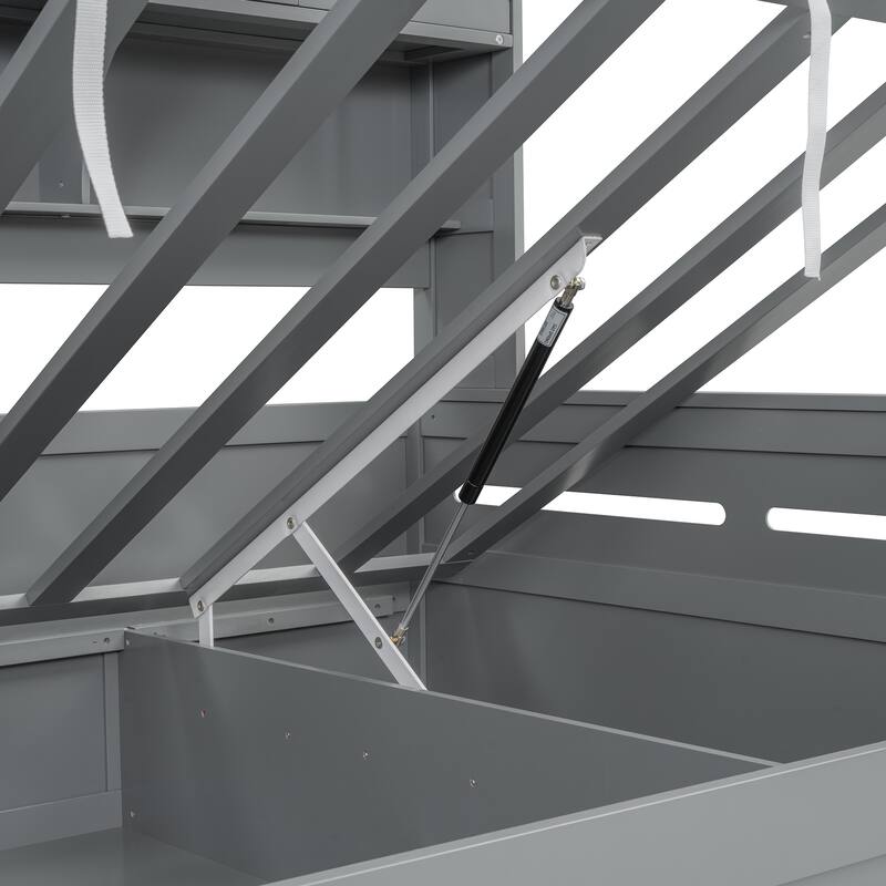 Full Size Bed Frame with All-in-One Bookcase, Full DayBed with Hydraulic Bed, Wood Platform Bed No Box Spring Needed