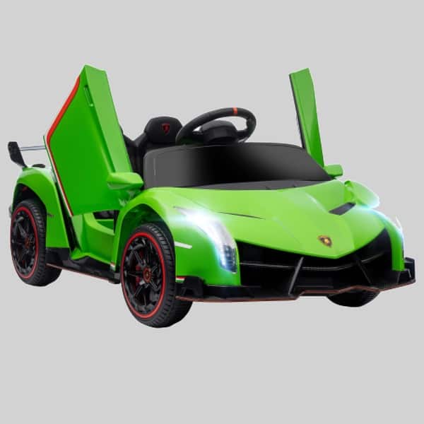 slide 1 of 1, 12V Lamborghini Veneno Kids Electric Car with Butterfly Doors, Remote Control, Bluetooth, Music & Lights Green