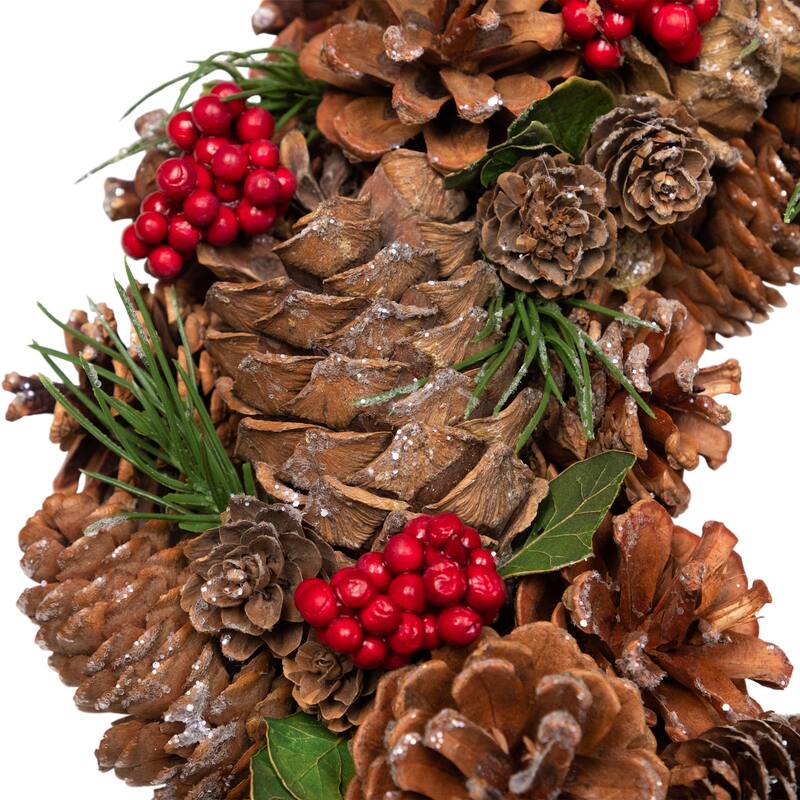 Frosted Pinecone and Red Berry Artificial Christmas Wreath - 13" - Unlit