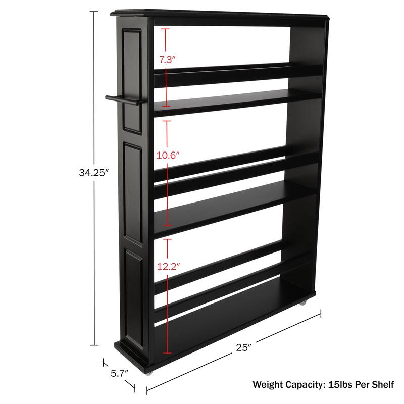 Lavish Home 4 Tier Slim Rolling Storage Cart with Handle and Wheels