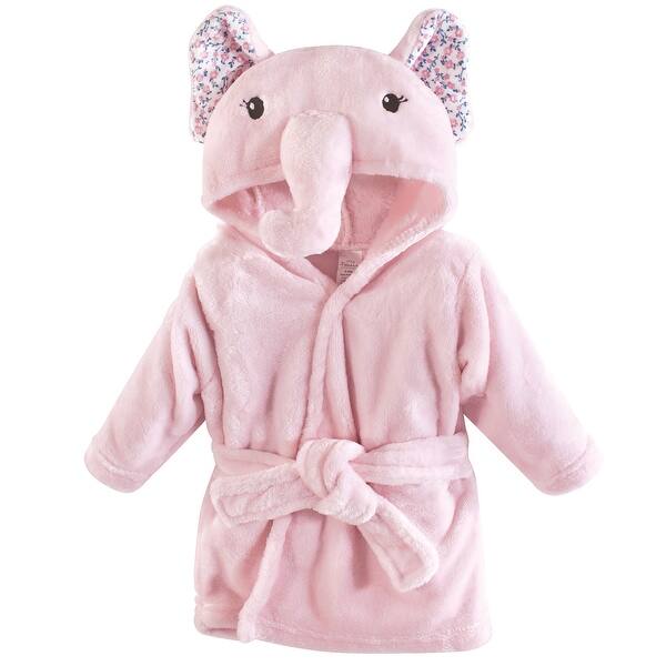 slide 1 of 1, Little Treasure Baby Girl Plush Bathrobe, Floral Elephant, 0-9M - Floral Elephant - 0-9 Months 0-9 Months - Floral Elephant
