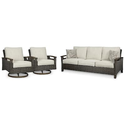 Signature Design by Ashley Paradise Trail Medium Brown/Beige 3-Piece Outdoor Seating Package - 84.38" W x 34" D x 37" H