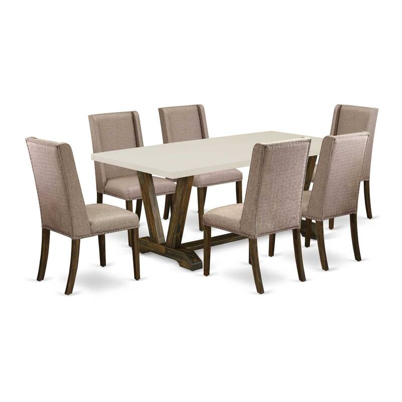 Handmade Dining Table Set - 7 Piece Kitchen Set - 6 Parsons Chairs - Rectangular Table - Hardwood Frame - 72