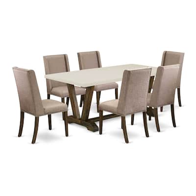 Handmade Dining Table Set - 7 Piece Kitchen Set - 6 Parsons Chairs - Rectangular Table - Hardwood Frame - 72