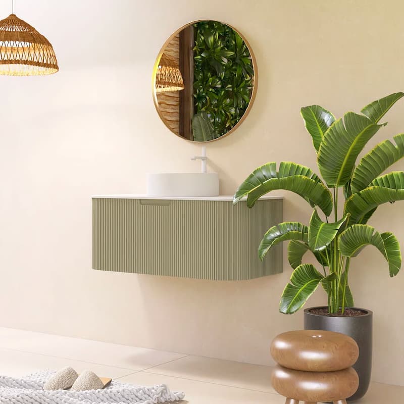 Wall-Mounted Bathroom Vanity with White Round Ceramic Sink