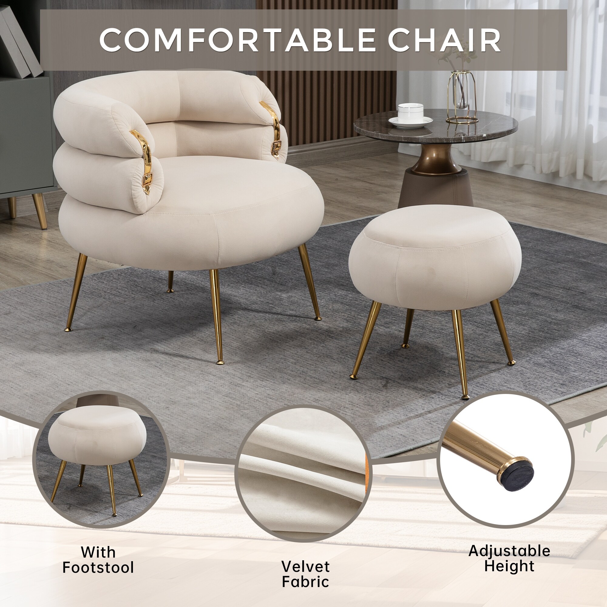 Accent Comfy Lounge Arm Chair and Footrest Stool Set,Single