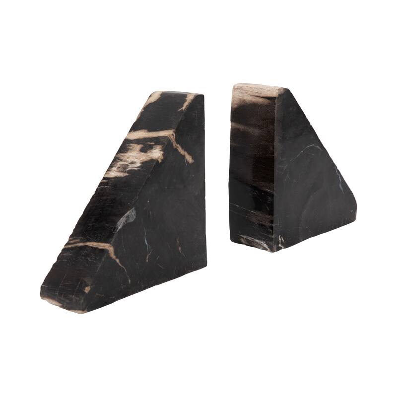 Sagebrook Home Modern 6-Inch Natural Triangular Petrified Wood Bookends - 6" x 2" x 6"
