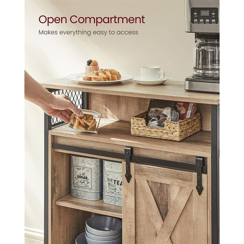 Wood Buffet Cabinet with Open Compartment, Sliding Barn Door Storage - 11.8”D x 27.6”W x 31.5”H