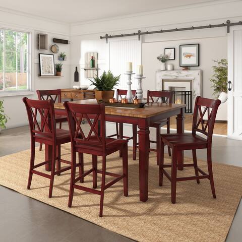 Elena Berry Red Extendable Counter Height Dining Set with Double X Back by iNSPIRE Q Classic