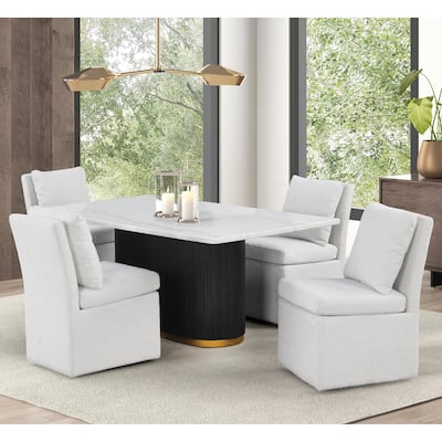 Furniture of America Torin Modern 5-Piece White Marble Top Dining Set with Boucle Upholstered Chairs