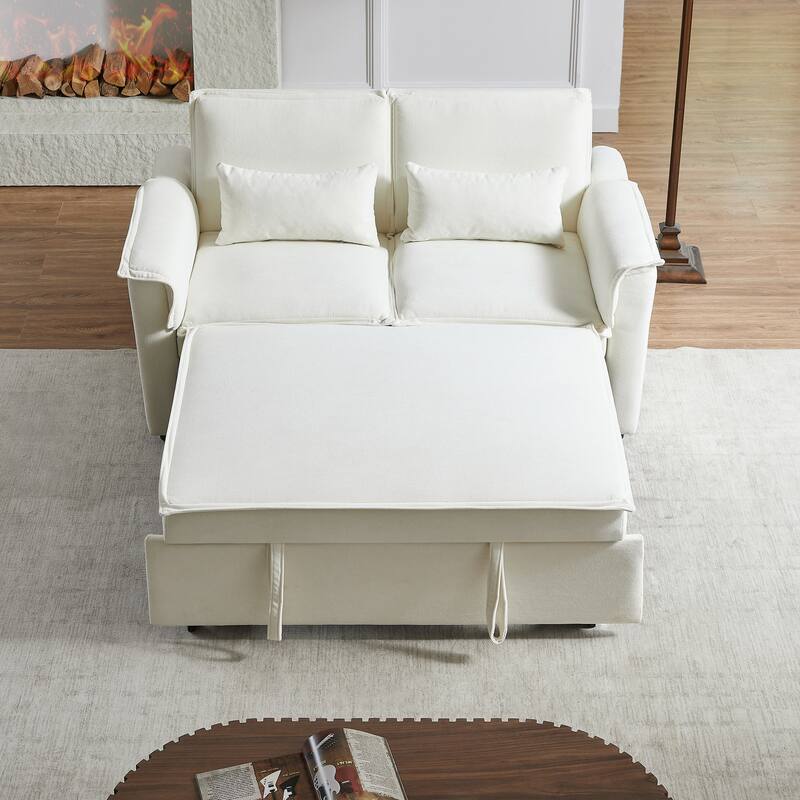 55" Fabric Sofa Bed with Sleeper, Adjustable Backrest & 2 Lumbar Pillows