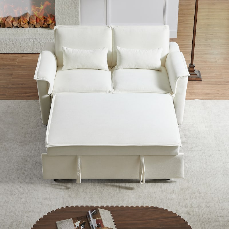 Pull Out Loveseat Sofa Convertible Sleeper Love Seat Bed with USB Ports and 2 Pillows Adjustable Backrest Tufted Couch