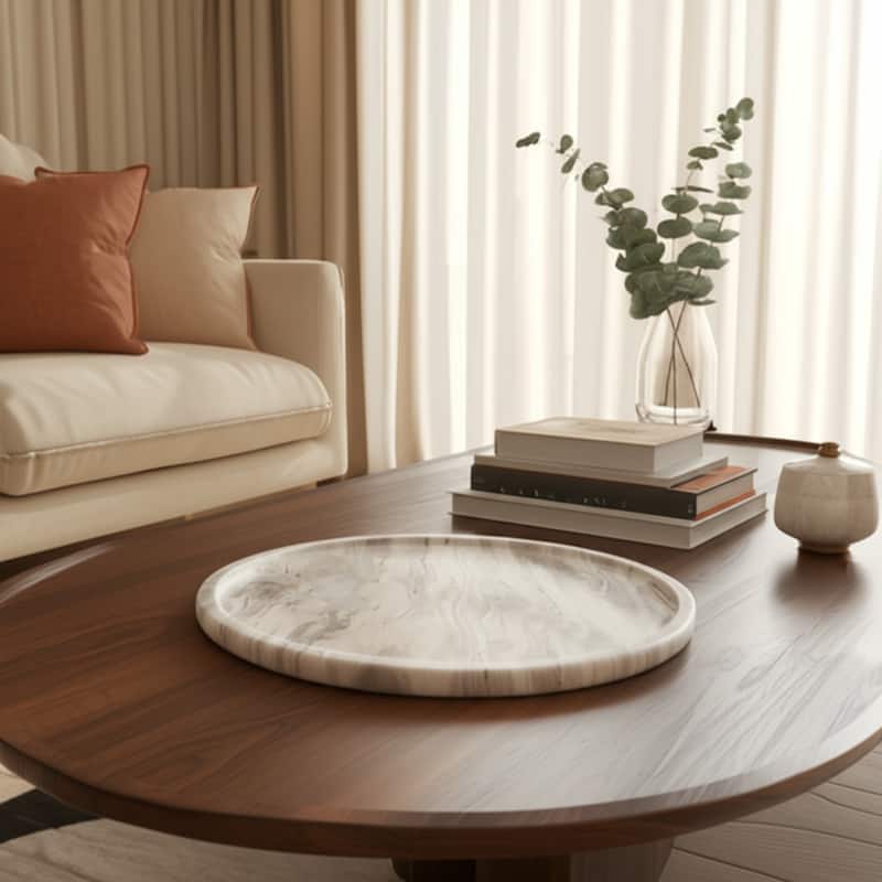 Marble Stone Decorative Tray Round Chiseled Design - 20" Ivory - 20" x 20" x 2" - Ivory - 20" x 20" x 2"