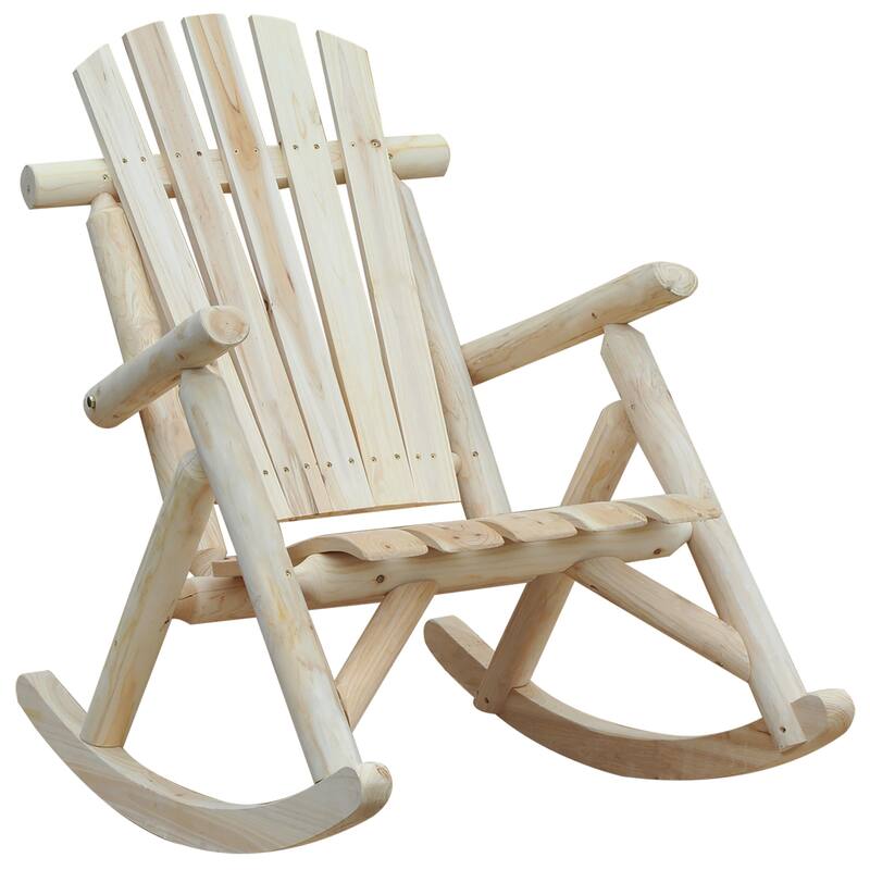 Outsuuny Adirondack Rocking Chair with Slatted Design and Oversize Back for Porch, Poolside, or Garden Lounging