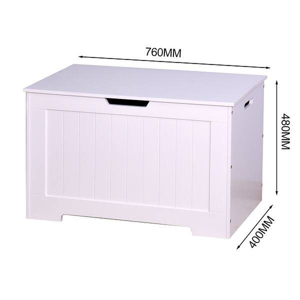 29.9”L White Lift Top Entryway Storage Chest/Bench with 2 Safety Hinge, Wooden Toy Box