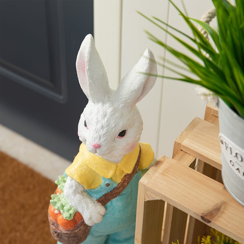 Glitzhome 17.5"H Easter Resin Bunny Girl with Flower Basket Boy with Carrot Table Decor