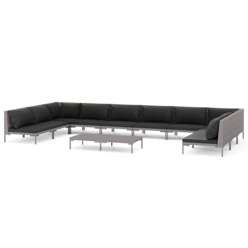 vidaXL Patio Lounge Set Outdoor Sectional Corner Sofa Poly Rattan Dark Grey - 27.6" x 27.6" x 24"