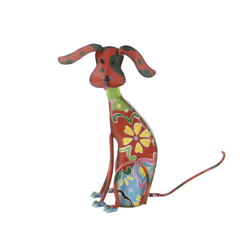 Multi Colored Metal Indoor Outdoor Dog Garden Sculpture with Floral Pattern
