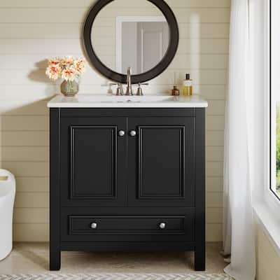 30 Inches Modern Bathroom Vanity Cabinet with Ceramic Basin & 1 Drawer