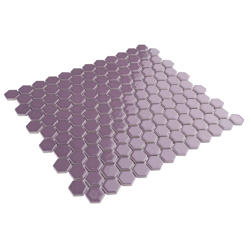 Merola Tile Metro 1" Hex Glossy Purple 10-1/4" x 11-7/8" Porcelain Mosaic Floor and Wall Tile