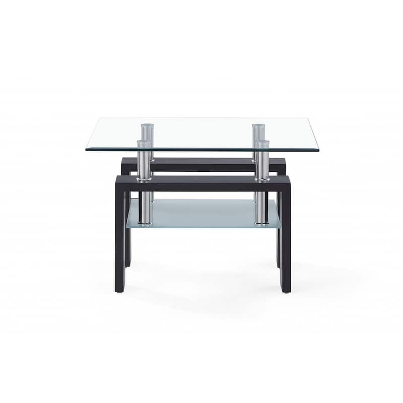 Dark Walnut Glass Top End Table for Living Room or Bedroom - 26" x 26" x 18" - Dark-Walnut-Clear