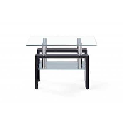 Dark Walnut Glass Top End Table for Living Room or Bedroom - 26" x 26" x 18"