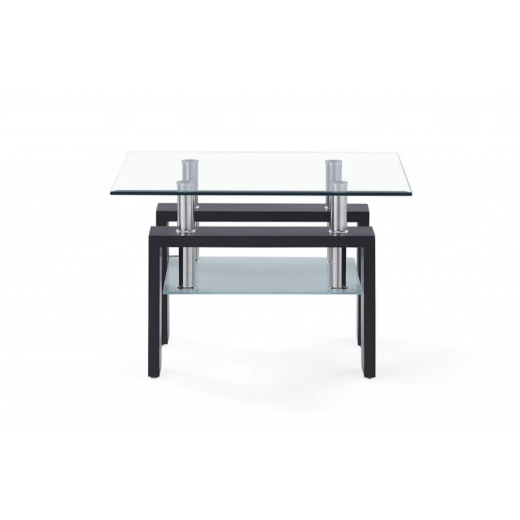 Dark Walnut Glass Top End Table for Living Room or Bedroom - 26" x 26" x 18"