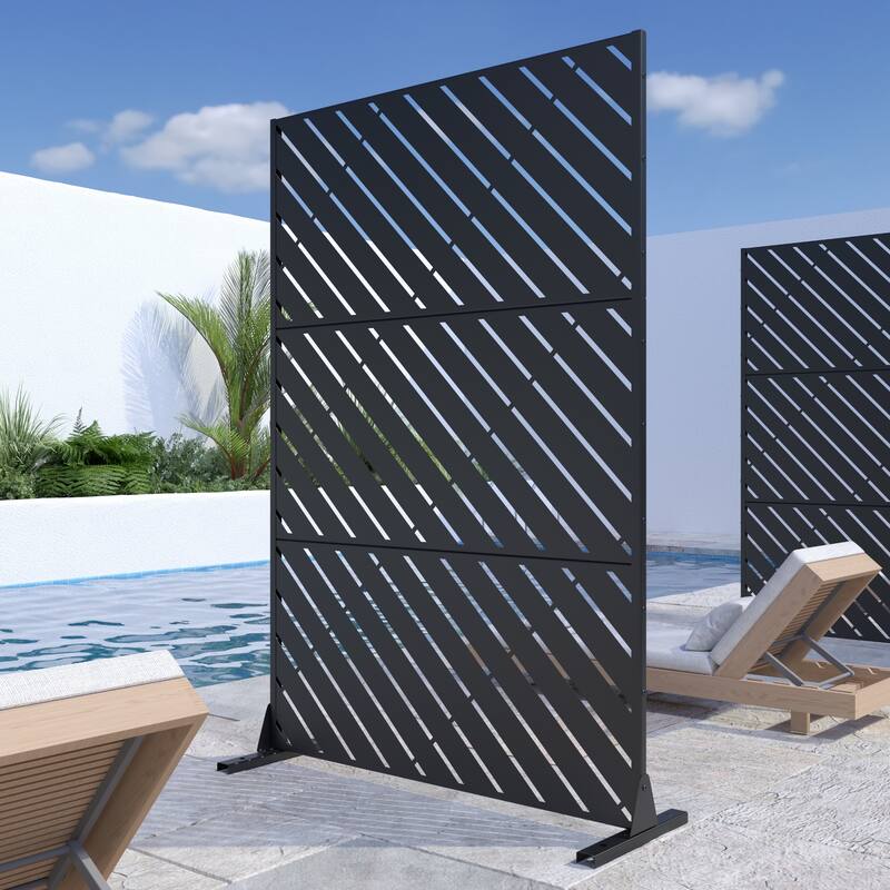 Outdoor Privacy Screen Metal Privacy Screen Panel Free Standing - 72*47 - Black