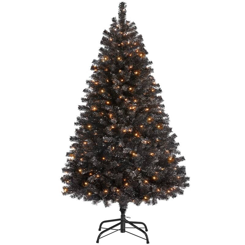 Yaheetech Prelit Halloween Black Spruce Hinged Christmas Pine Tree