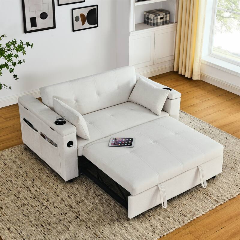 Pull-Out Sleeper Sofa Bed with Adjustable Backrest and USB Port