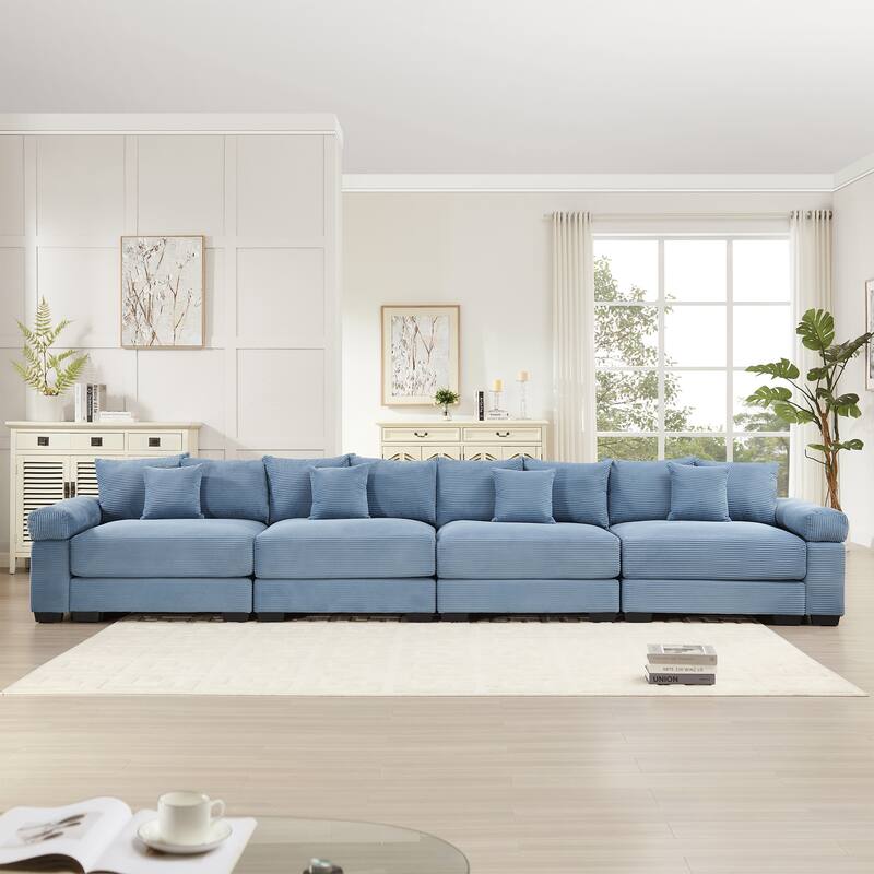 170" Oversized Corduroy Cloud 4-Seat Modular Sectional Couch with 12 Throw Pillows