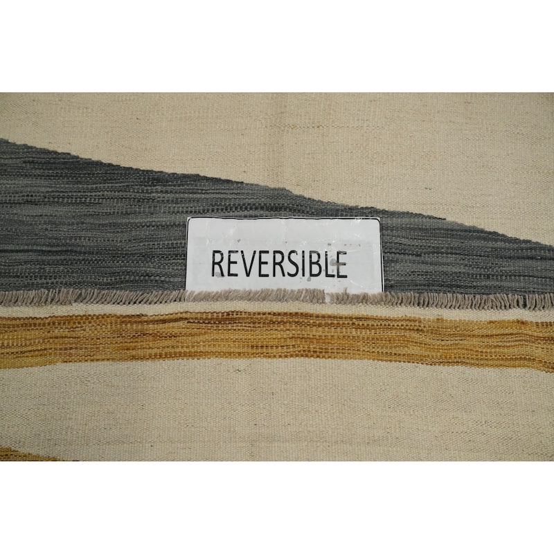 Hand Woven Oriental 100% Wool Carpet Southwestern Modern Beige & Ivories Kilim Area Rug - 12' 2'' X 9' 0''