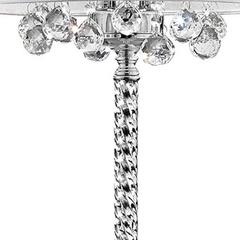 Silver Metal Candelabra Floor Lamp with White Fabric Drum Shades and Inline Switch - 17” x 17” x 62.5” (D x W x H)