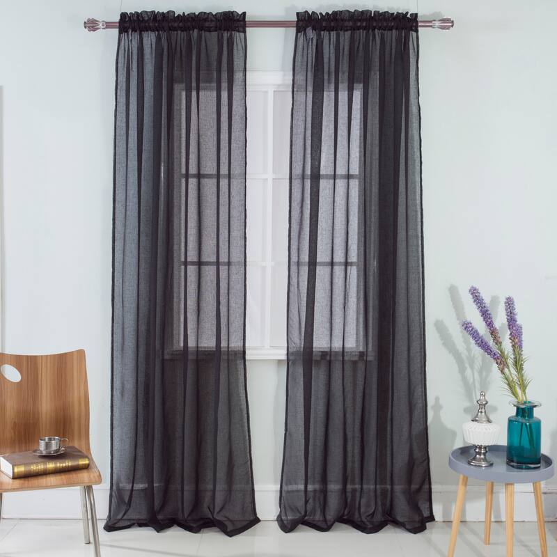 Astro Textured Sheer Window Curtain 90-Inch Rod Pocket - Black