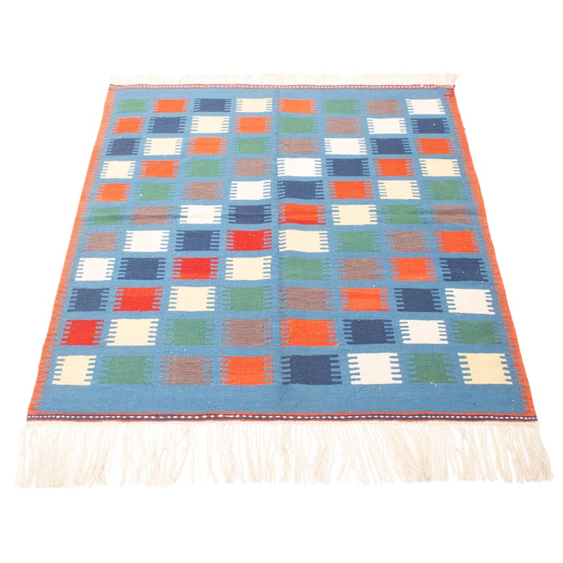 ECARPETGALLERY Flat-Weave Ankara Blue Wool Kilim - 4'11 x 6'6