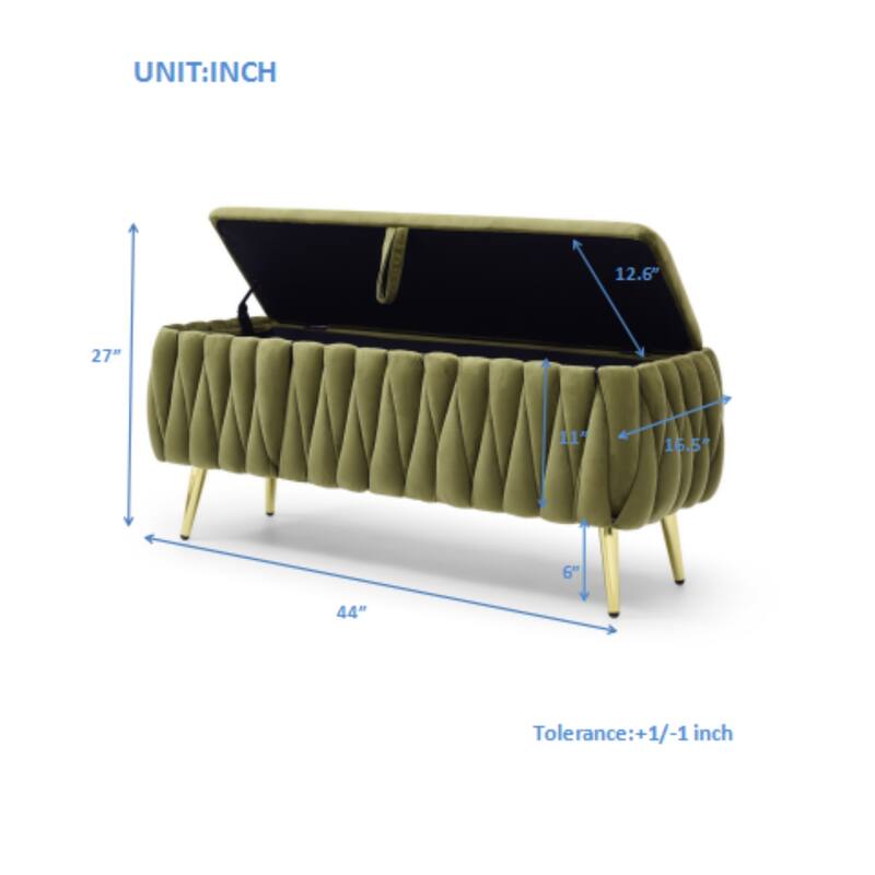 Oval Storage Bench with Gold Legs,Velvet Fabric Upholstered Ottoman Storage Benches for Bedroom End of Bed,Sherpa Fabric Bench