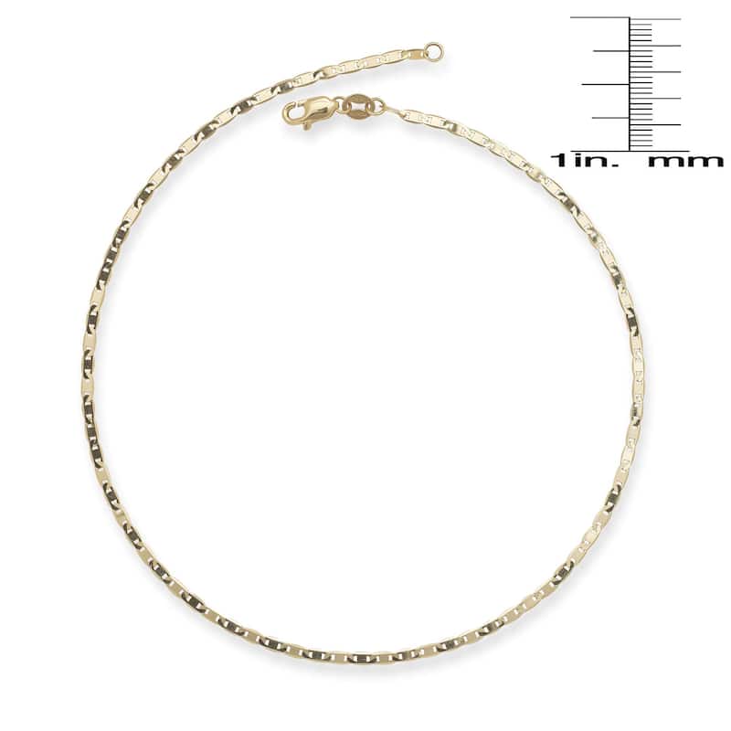 Curata Solid 10K Yellow Gold 10" 2.2mm Mariner Chain Anklet