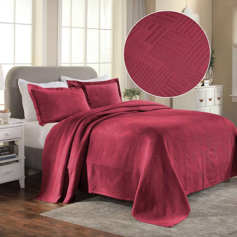 Superior Geometric Fret Cotton Decorative Bedspread Set - Burgundy - Full