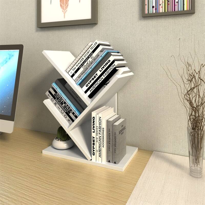 Wooden Book Tree Shelf - White