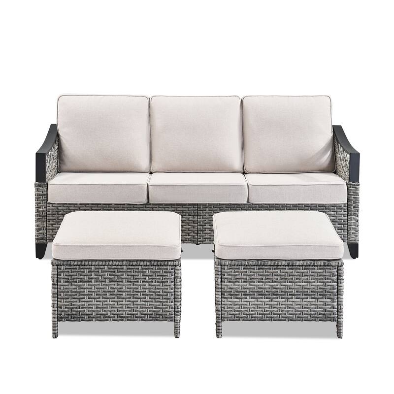 Pocassy Outdoor Sofa Swivel Patio Chair Table with Ottoman Set