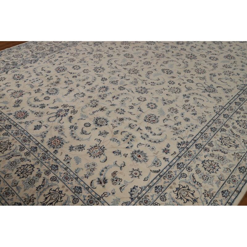 Wool & Silk Vegetable Dye Floral Nain Persian Area Rug Handmade Carpet - 8'2"x 10'9"