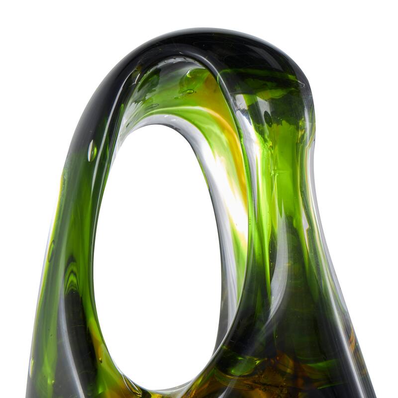 Green Glass Ombre Cutout Abstract Decorative Sculpture with Amber Accents